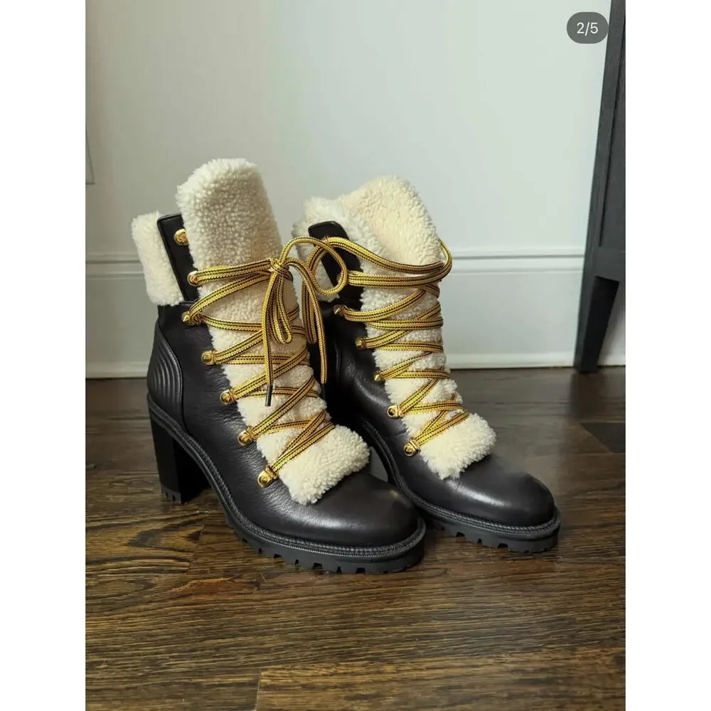 Christian Louboutin Yetita 70 shearling-trimmed leather ankle boots EU 41 - Picture 2 of 5